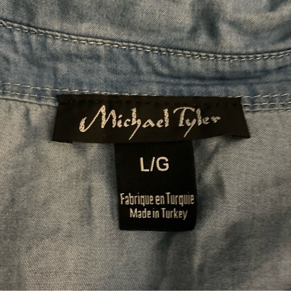 Michael Tyler Long Sleeve Embellished Denim Style Layered Look Shirt Size Large - Picture 3 of 8